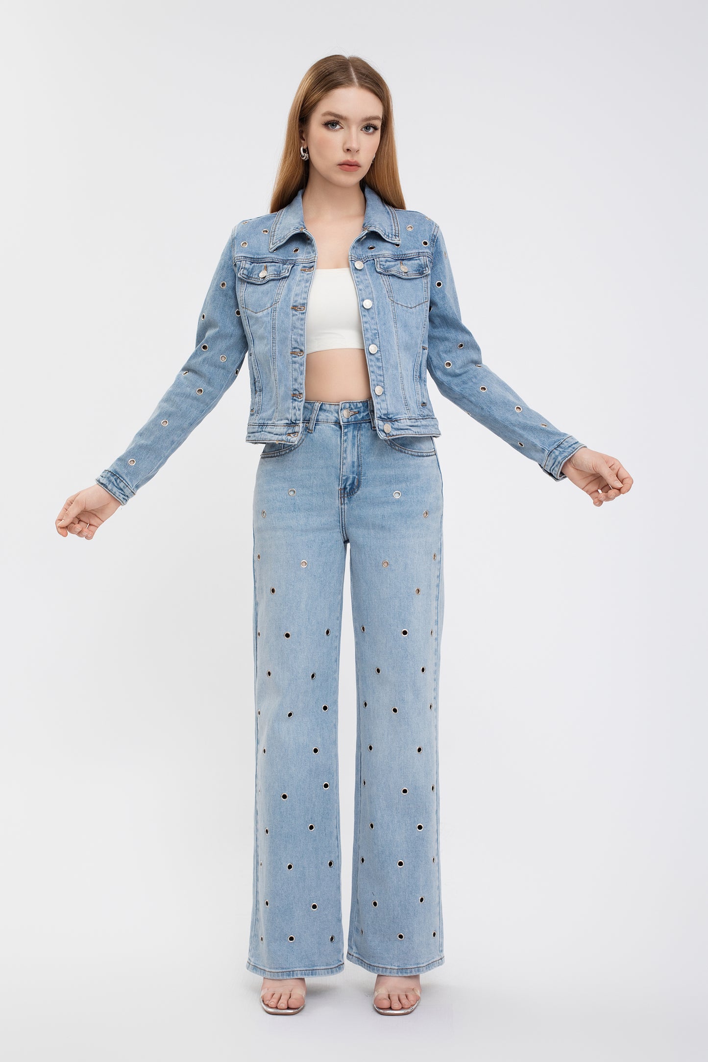 Giacca denim borchie
