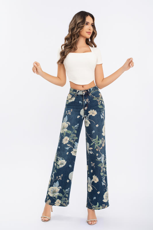 JEANS WIDE LEG STAMPATO