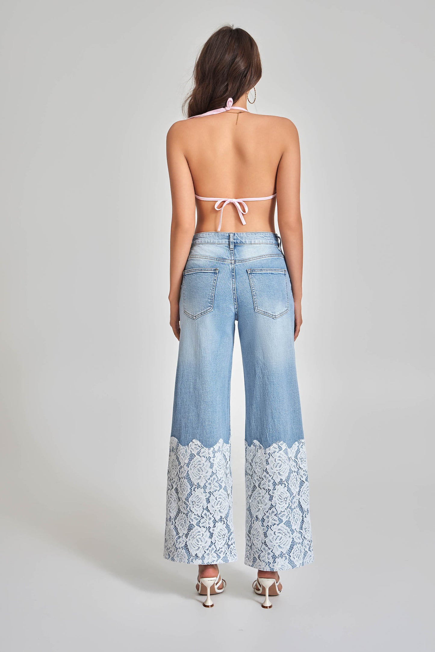 JEANS WIDE LEG CON INSERTO IN PIZZO