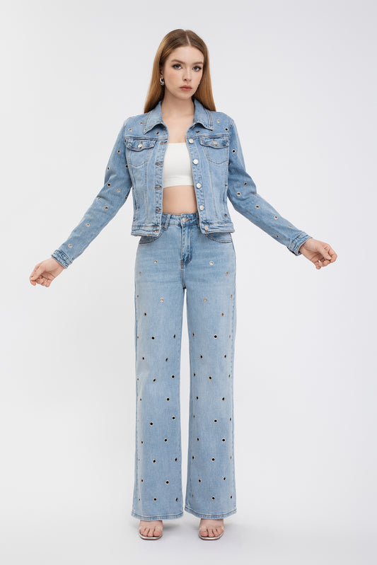 Giacca denim borchie
